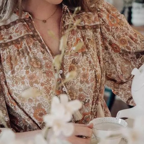 James Floral Shift Viscose Blouse With Blouson Sleeves, Airy Flowy Top - Picture 2 of 14